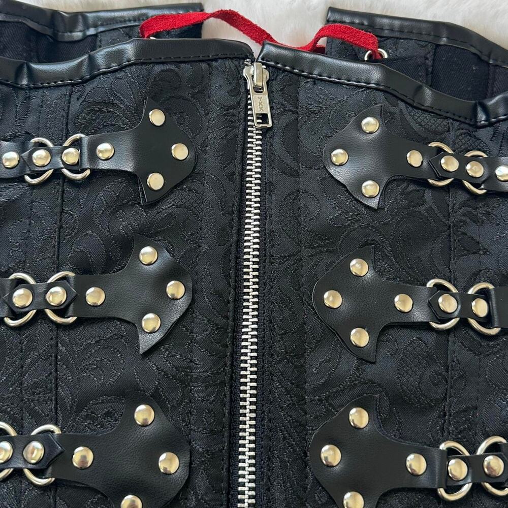 Steel Boned Corset Size 24 Black Red Lace Up Chain Steampunk Gothic Medieval - Picture 5 of 8
